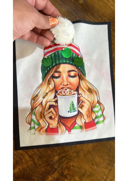 Ponponlu Zirkon Taşlı Payetli Noel Kız Arma Dikiş Aplike 23X19 cm fiyatları