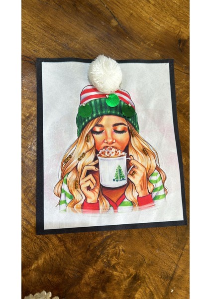 Ponponlu Zirkon Taşlı Payetli Noel Kız Arma Dikiş Aplike 23X19 cm modelleri