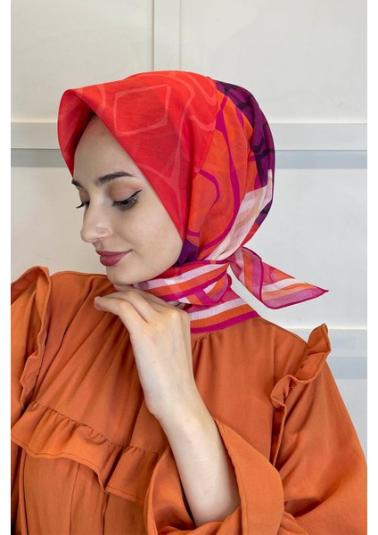Pamuk Ipek Eşarp - Geometrik Desenli Yaz Serinliği Eşarp 01111