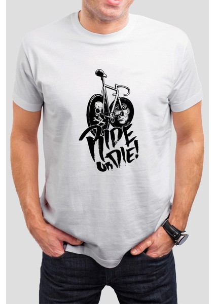 Bisiklet Baskılı Beyaz Unisex T-Shirt C989