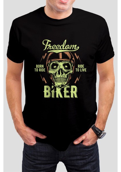 Biker Baskılı Siyah Uisex T-Shirt C962