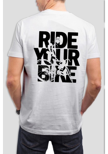 Ride Your Bike Baskılı Beyaz Unisex T-Shirt C984