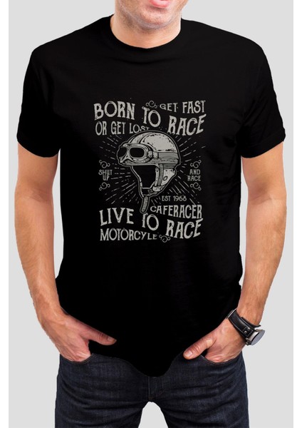 Born To Race Baskılı Siyah Unisex T-Shirt C955