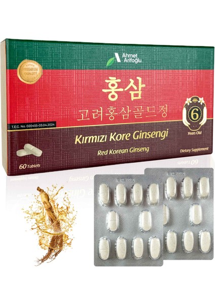 6 Yıllık Kırmızı Kore Ginsengi Içeren Takviye Edici Gıda (Red Korean Ginseng) 60 Tablet