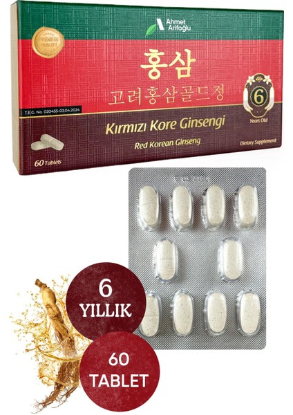 6 Yıllık Kırmızı Kore Ginsengi Içeren Takviye Edici Gıda (Red Korean Ginseng) 60 Tablet