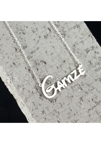 925 Ayar Gümüş El Yazısı Fontlu Isim Detaylı Kolye Özel Tasarım