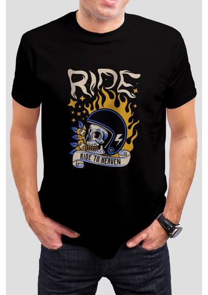 Ride Baskılı Siyah Unisex T-Shirt C1000