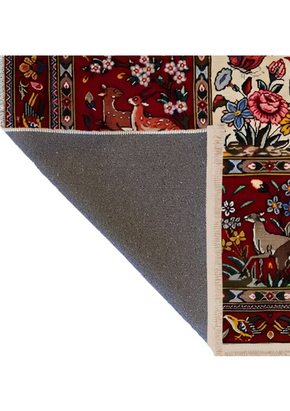 Bordo Temalı Çok Renkli Kare Bölme Geleneksel Çiçek Motif Desenli Vintage Dekoratif Halı 1947 fırsatları