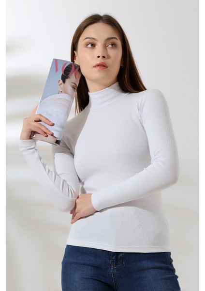 Yarım Balıkçı Yaka Uzun Kol Kaşkorse Bluz 20535 Beyaz fiyatları