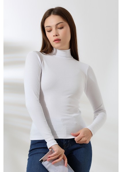 Yarım Balıkçı Yaka Uzun Kol Kaşkorse Bluz 20535 Beyaz modelleri