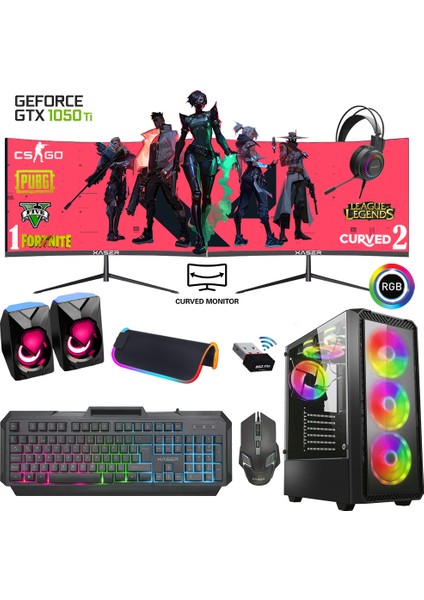 XSR536 I5 3470 16GB Ram 512GB M.2 Nvme SSD 4gb GTX1050 Ti Ekran Kartı 24" Dual Curved Oyun Bilgisayarı