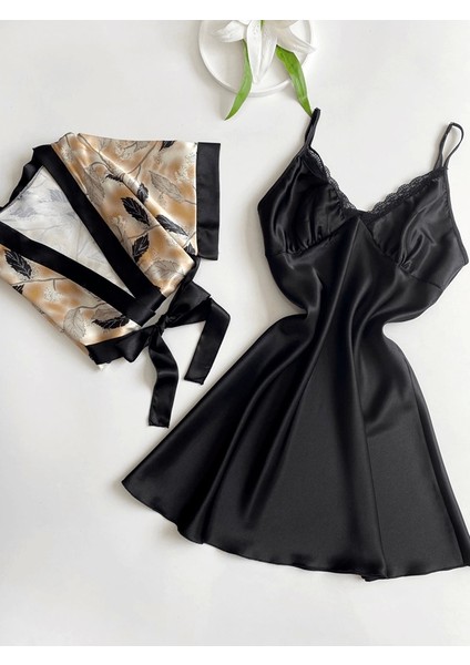 Saten Gecelik Sabahlık Takım