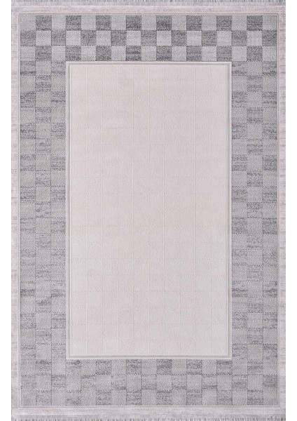 Mina 09106D Gri Çerçeve Desen Bambu Halı