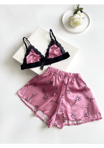 Pembe Baskılı Şortlu Takım