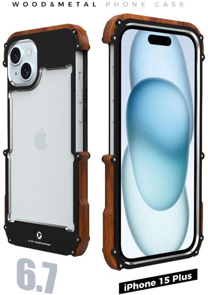 IPhone 15 Için Kılıf Artı, Damla Koruma Alüminyum Metal Ahşap Tampon Çerçeve (Yurt Dışından) modelleri
