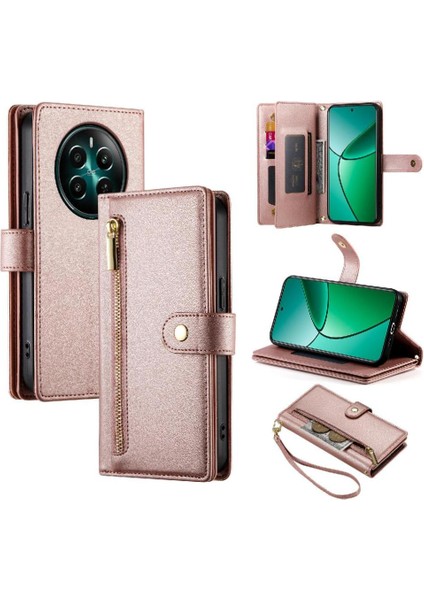 Realme 12 Artı Cüzdan Bölmesi Kickstand Için Flip Case Çok Fonksiyonlu (Yurt Dışından) modelleri