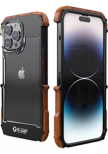 IPhone 14 Pro Max Için Kılıf, Damla Koruma Alüminyum Metal Ahşap Tampon (Yurt Dışından)