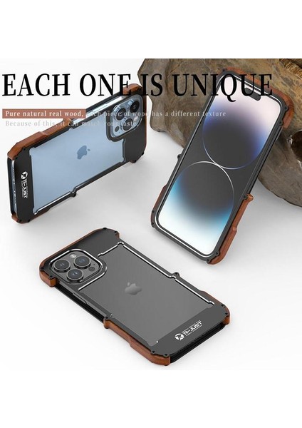 IPhone 14 Pro Max Için Kılıf, Damla Koruma Alüminyum Metal Ahşap Tampon (Yurt Dışından) modelleri