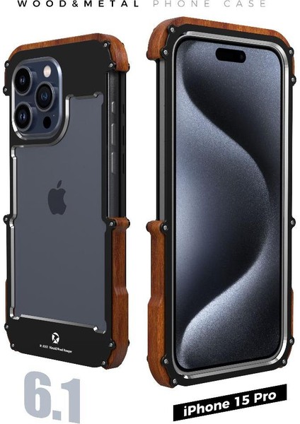 IPhone 15 Pro Için Kılıf, Damla Koruma Alüminyum Metal Ahşap Tampon Çerçeve (Yurt Dışından) modelleri