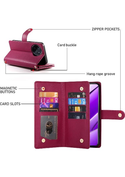 Realme 11 4g Çok Fonksiyonlu Kart Yuvaları Için Flip Case Kickstand Bilek (Yurt Dışından) modelleri