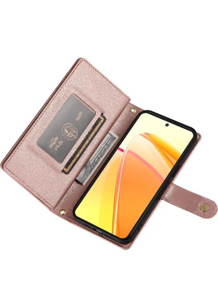 Realme C55 Kickstand Cüzdan Bölmesi Bilek Kayışı Kartı Için Flip Case (Yurt Dışından)