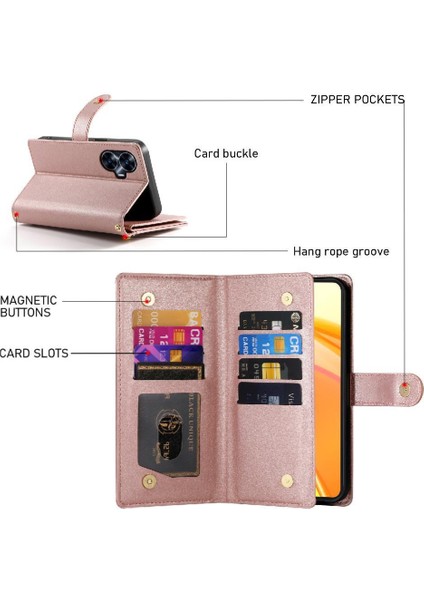 Realme C55 Kickstand Cüzdan Bölmesi Bilek Kayışı Kartı Için Flip Case (Yurt Dışından)