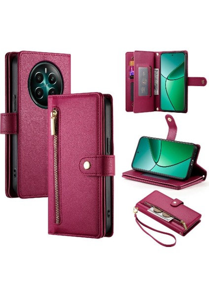 Realme 12 Artı Cüzdan Bölmesi Kickstand Için Flip Case Çok Fonksiyonlu (Yurt Dışından)