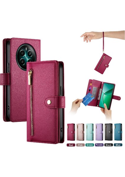 Realme 12 Artı Cüzdan Bölmesi Kickstand Için Flip Case Çok Fonksiyonlu (Yurt Dışından) fırsatları