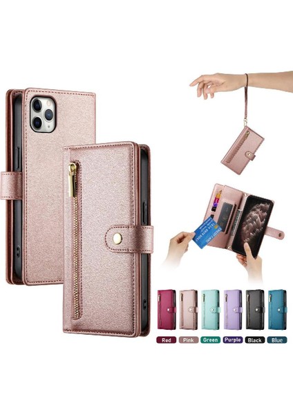 IPhone 11 Için Flip Case Pro Max Cüzdan Bölmesi Kickstand Bilek Kayışı (Yurt Dışından)