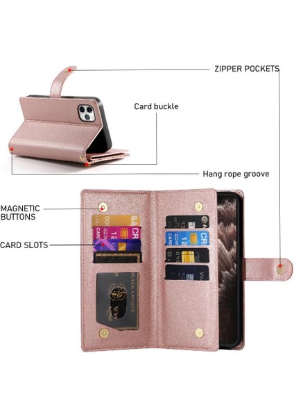 IPhone 11 Için Flip Case Pro Max Cüzdan Bölmesi Kickstand Bilek Kayışı (Yurt Dışından)