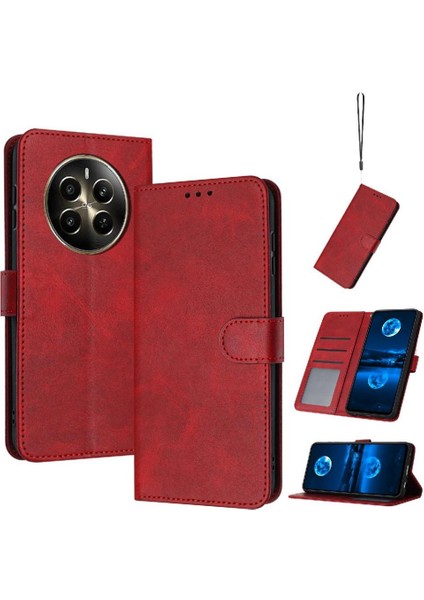 Toka Pu Deri Saf Renk Kickstand ile Realme 12 Artı Için Flip Case (Yurt Dışından)