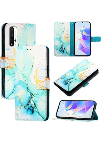 Onur 20 Için Kılıf Pro 4g Mermer Desen Kickstand Cüzdan Pu Deri (Yurt Dışından)