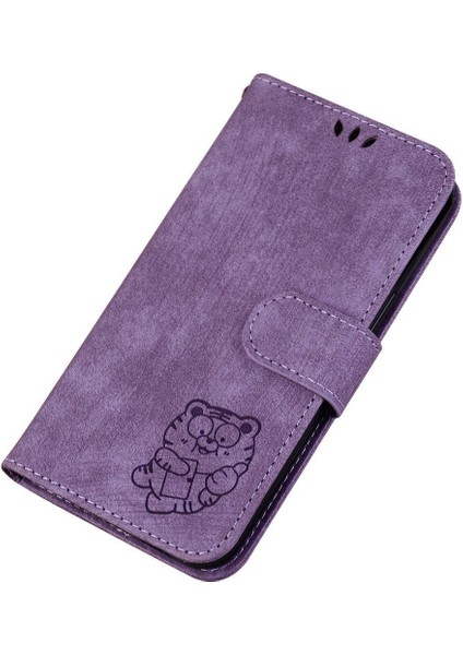 IPhone 16 Için Kılıf Pro Max Flip Folio Kabartmalı Sevimli Kaplan Tutucu Kapak (Yurt Dışından)