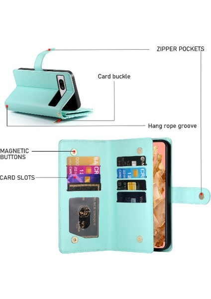 Google Pixel 8 Kickstand Bilek Kayışı Cüzdan Bölmesi Kartı Için Flip Case (Yurt Dışından)