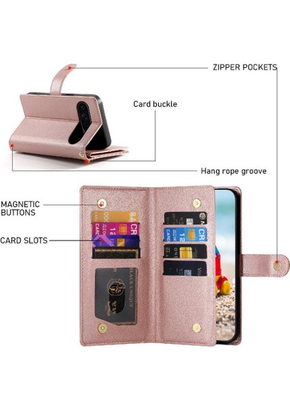 Google Piksel 9 Pro Xl Çok Fonksiyonlu Kart Yuvaları Bilek Kayışı Için Flip Case (Yurt Dışından)
