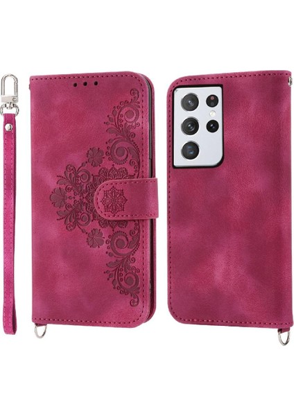 Samsung Galaxy S21 Ultra Kabartmalı Darbeye Bileklik Kartı Için Flip Case (Yurt Dışından)