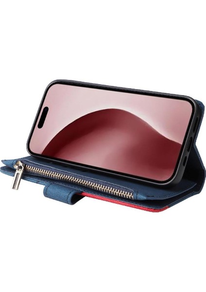 Kart Yuvası Standı Dokuz ile IPhone 16 Pro Fermuar Cüzdan Tarzı (Yurt Dışından)