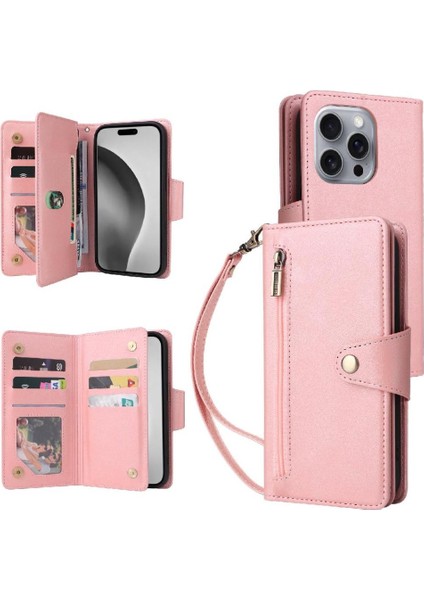 El Kayışı Kart Tutucu ile IPhone 16 Pro Max Manyetik Deri Kılıf (Yurt Dışından)