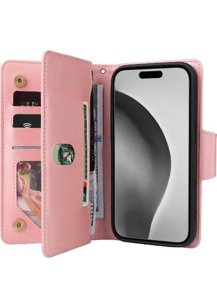 El Kayışı Kart Tutucu ile IPhone 16 Pro Max Manyetik Deri Kılıf (Yurt Dışından)