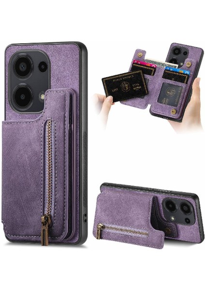 Xiaomi Redmi Için Not 13 Pro 4g Vintage Fermuar Cüzdan Standı Fonksiyonu (Yurt Dışından)