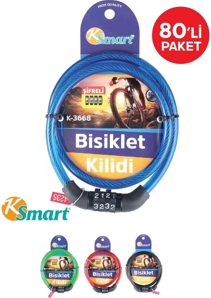 Bisiklet Kilidi Eko Şifre Ksmart K-3668 80LI Paket