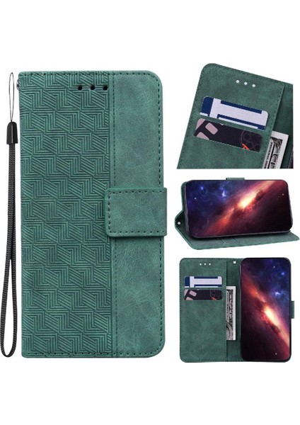 Xiaomi Poco F6 Pro Için Geometrik Kabartmalı Flip Case Folio Cüzdan Pu (Yurt Dışından)