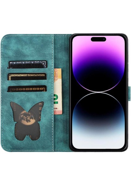 IPhone 16 Için Flip Case Pro Max Tutucu Kapak Çevirin Folio Kabartmalı Kedi (Yurt Dışından)