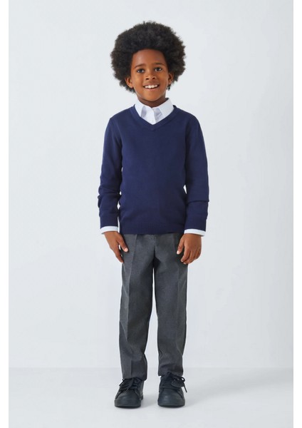 Erkek Dokuma Kumaş Yüksek Bel Regular Kalıp Çocuk Okul Pantolonu