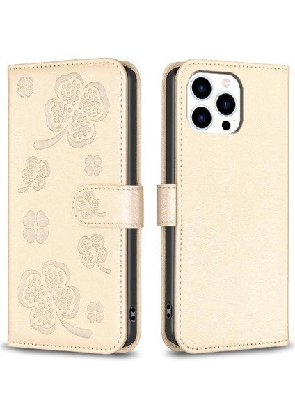 IPhone 13 Için Flip Case Pro Max Yonca Çiçek Pu Deri Cüzdan Kart Yuvaları (Yurt Dışından)