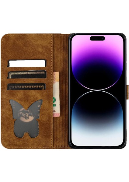 IPhone 16 Için Flip Case Pro Max Tutucu Kapak Çevirin Folio Kabartmalı Kedi (Yurt Dışından)