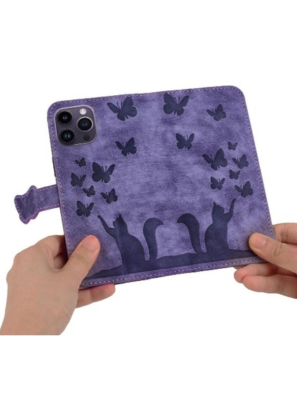 IPhone 16 Için Flip Case Pro Max Tutucu Kapak Çevirin Folio Kabartmalı Kedi (Yurt Dışından)