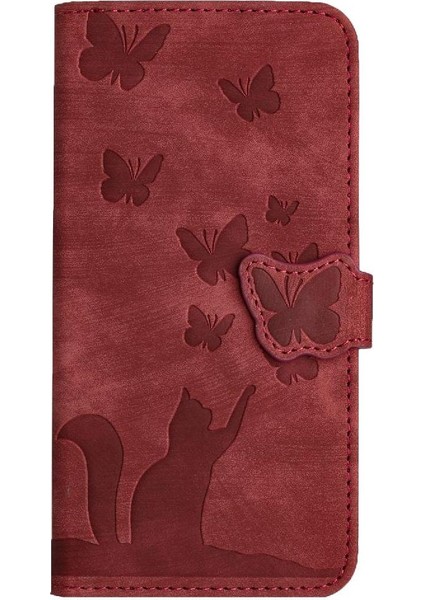 IPhone 16 Için Flip Case Pro Max Tutucu Kapak Çevirin Folio Kabartmalı Kedi (Yurt Dışından)