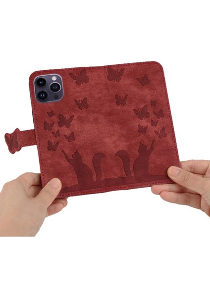 IPhone 16 Için Flip Case Pro Max Tutucu Kapak Çevirin Folio Kabartmalı Kedi (Yurt Dışından)