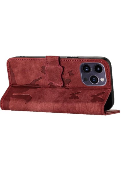 IPhone 16 Için Flip Case Pro Max Tutucu Kapak Çevirin Folio Kabartmalı Kedi (Yurt Dışından)